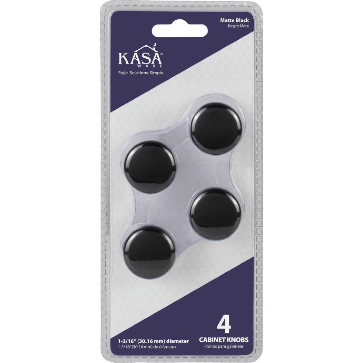KasaWare 1-3/16 In. Diameter Matte Black Flat Round Knob (4-Pack) Image 2