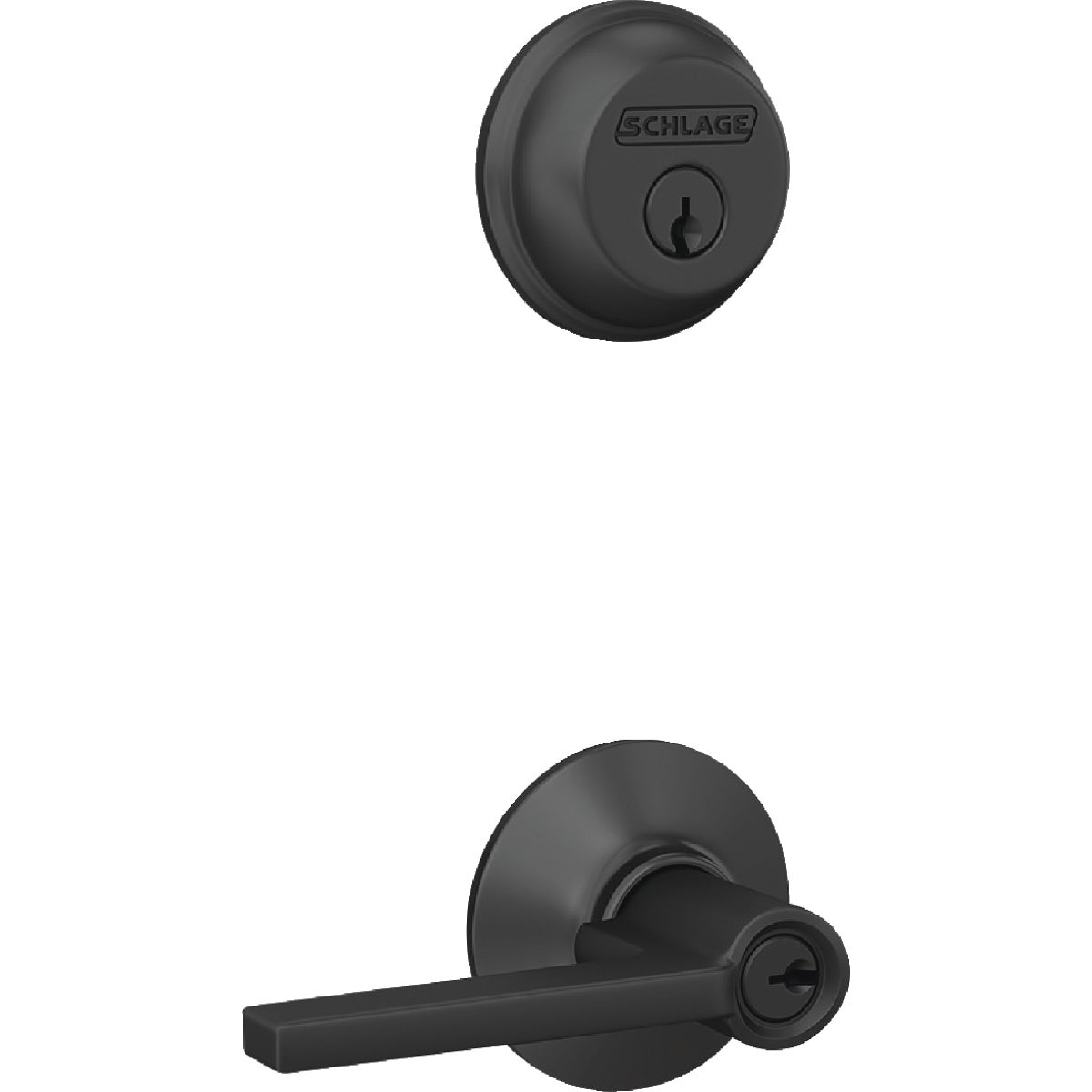 Schlage Matte Black Single Cylinder Deadbolt & Keyed Entry Latitude Lever Combo