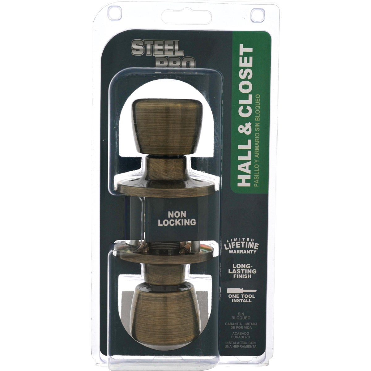 Steel Pro Antique Brass Hall & Closet Door Knob Image 2