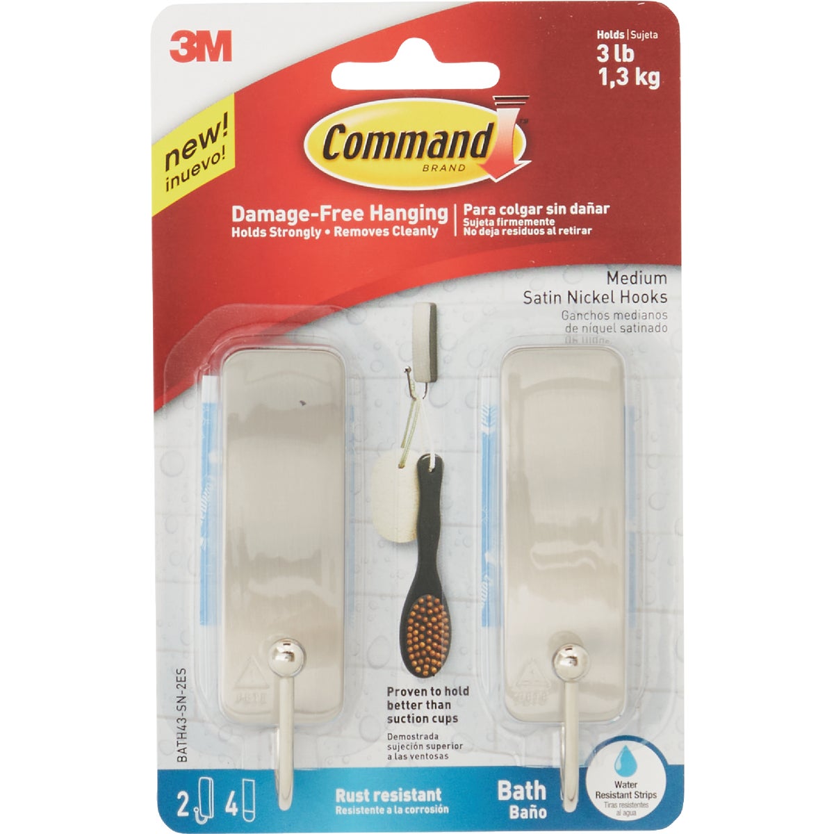 Command Medium Bath Hooks, Satin Nickel, 2 Hooks, 4 Strips Image 6