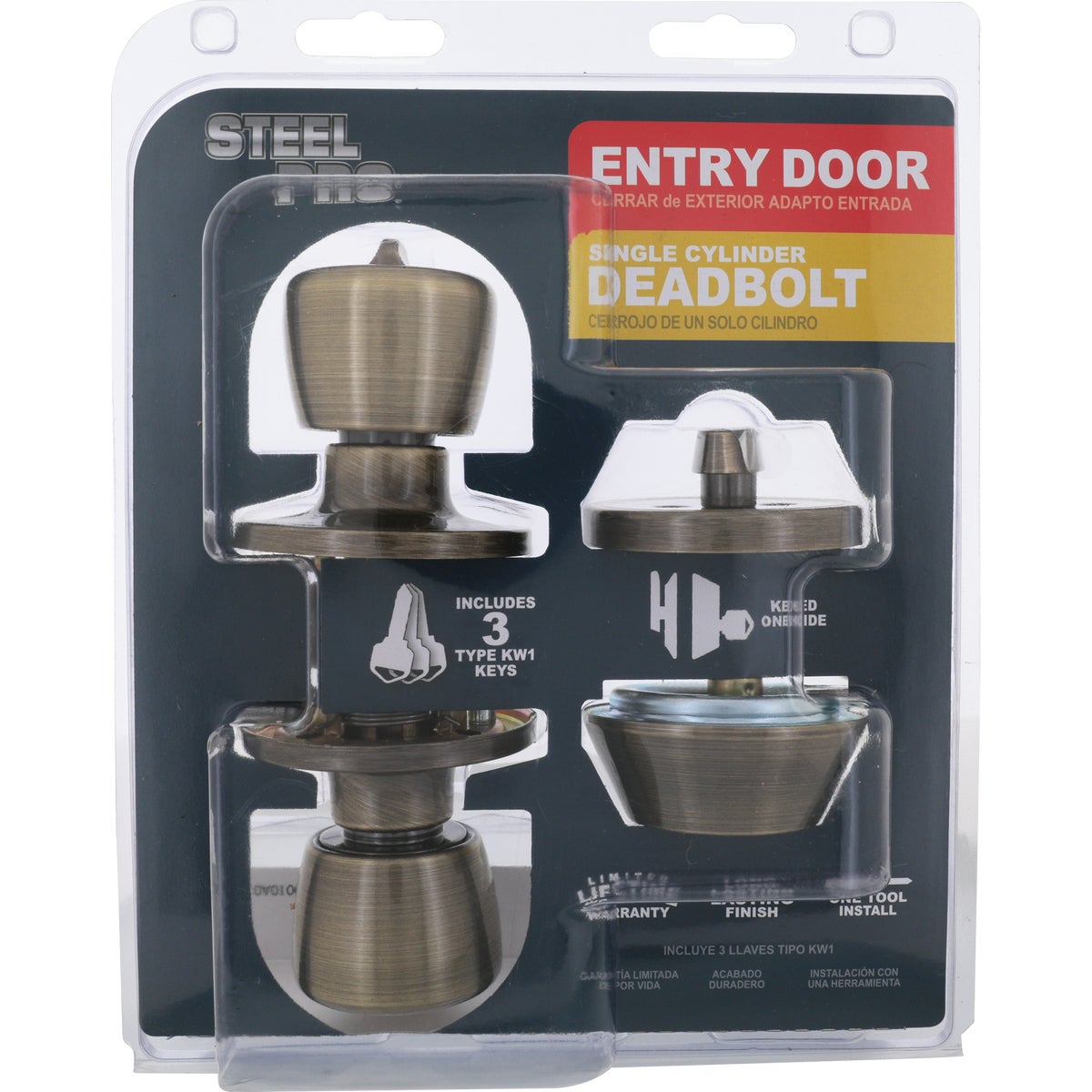 Steel Pro Antique Brass Deadbolt and Door Knob Combo Image 2