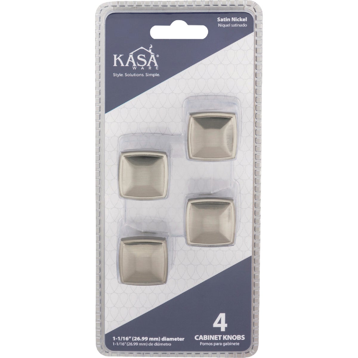 KasaWare 1-1/16 In. Diameter Satin Nickel Plain Square Knob (4-Pack) Image 3