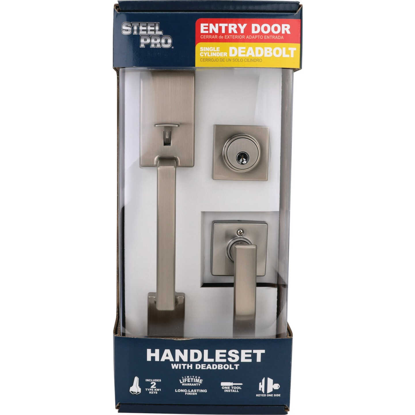 Steel Pro Brushed Nickle Modern Handleset with Square Lever Image 2