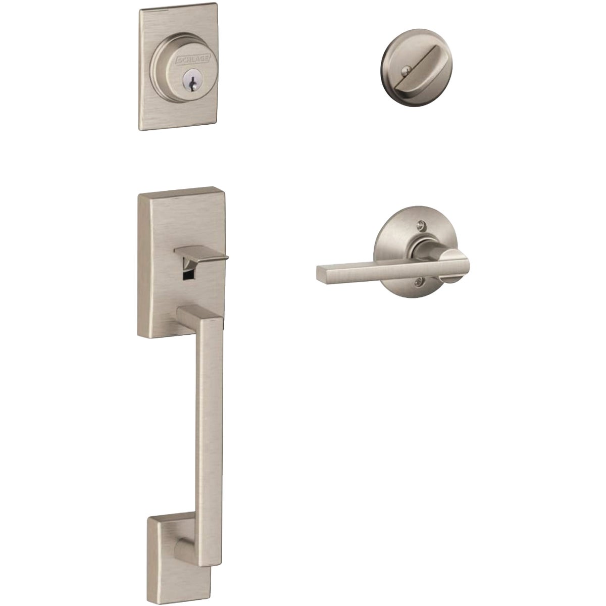 Schlage Century Satin Nickel Handleset with Single Cylinder Deadbolt & Latitude Lever