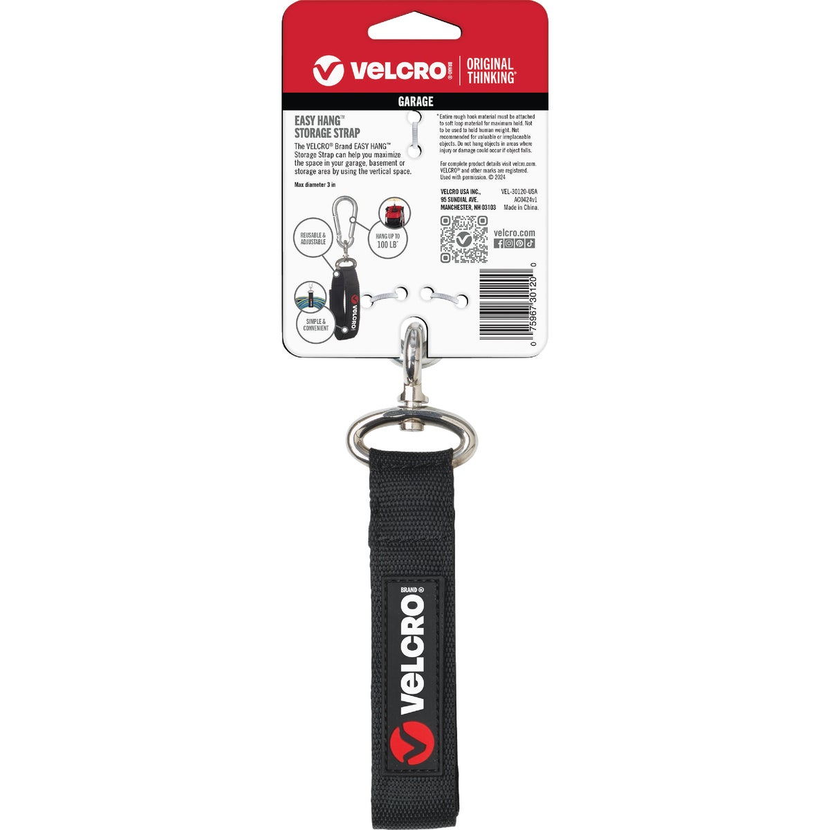 Velcro Brand Easy Hang 16 In. x 1 In. Black 100 Lb. Capacity Strap with Carabiner Image 4