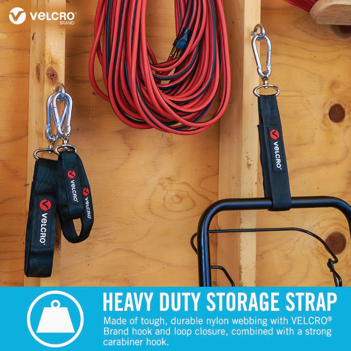 Velcro Brand Easy Hang 16 In. x 1 In. Black 100 Lb. Capacity Strap with Carabiner Image 2