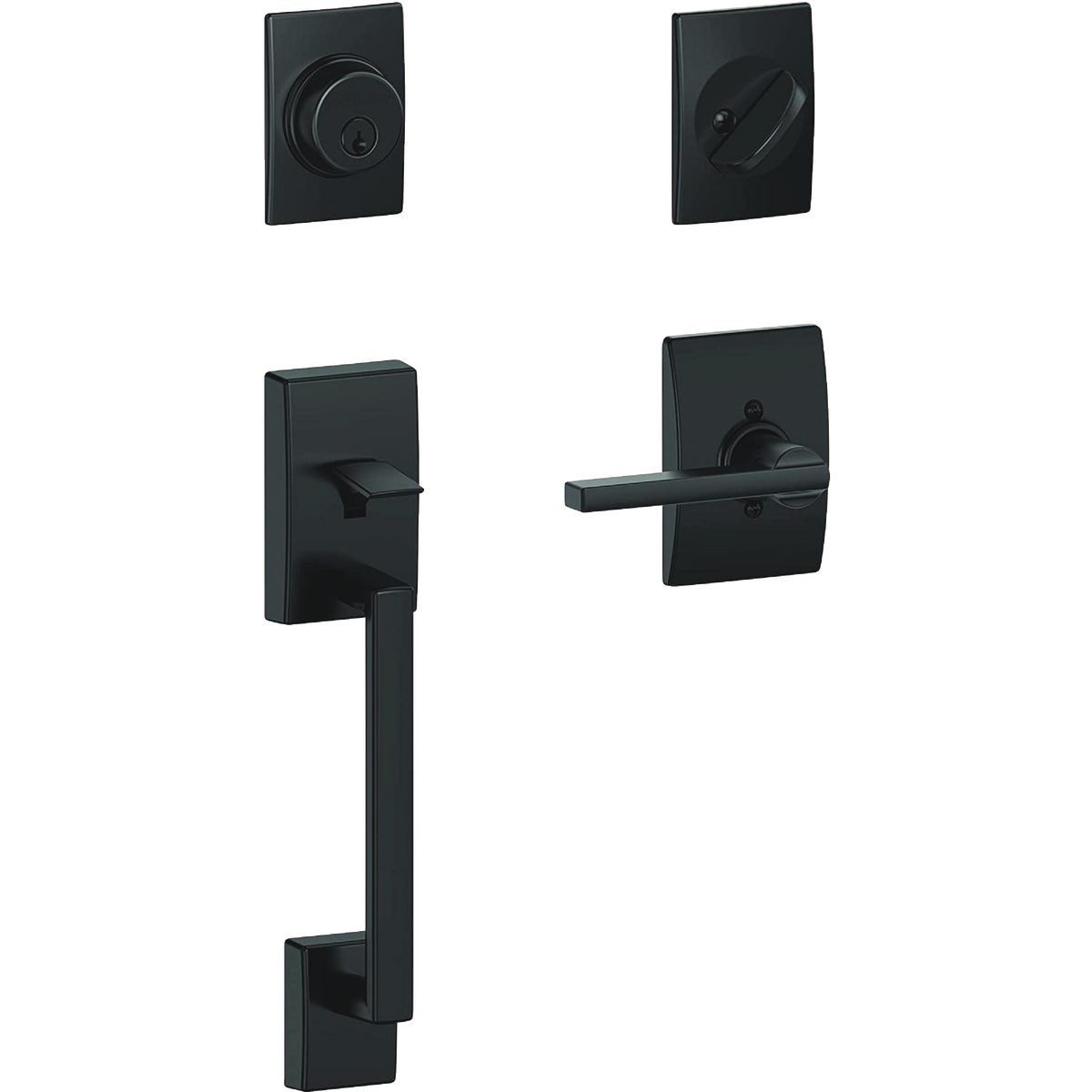 Schlage Century Matte Black Handleset with Single Cylinder Deadbolt & Latitude Lever