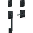 Schlage Century Matte Black Handleset with Single Cylinder Deadbolt & Latitude Lever Image 1