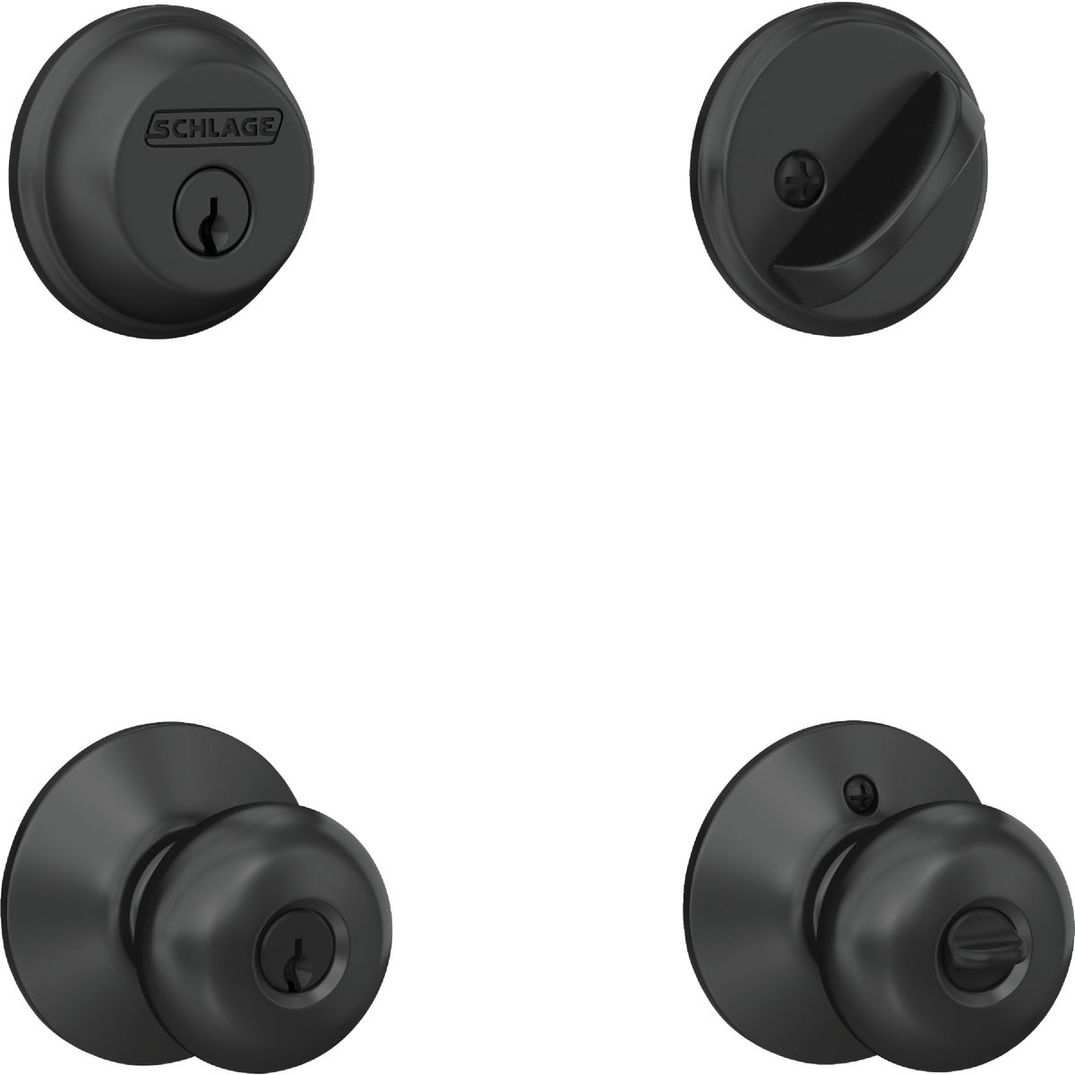 Schlage Matte Black Single Cylinder Deadbolt & Plymouth Keyed Entry Knob Image 3