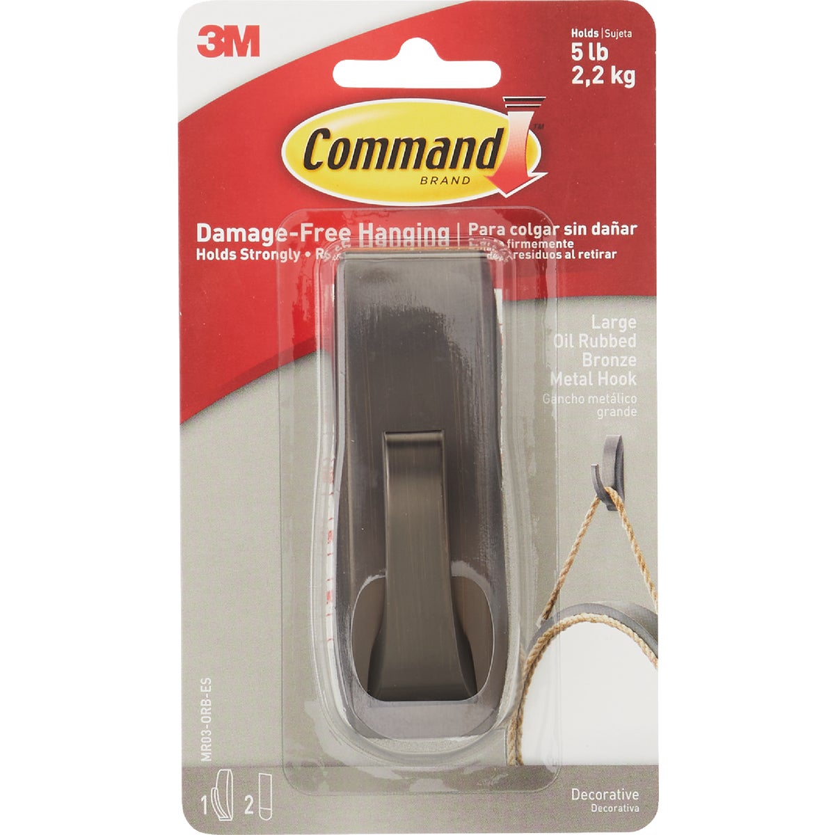 Command Large Modern Reflections Metal Hook, Oil Rubbed Bronze, 1 Hook, 2 Strips Image 7