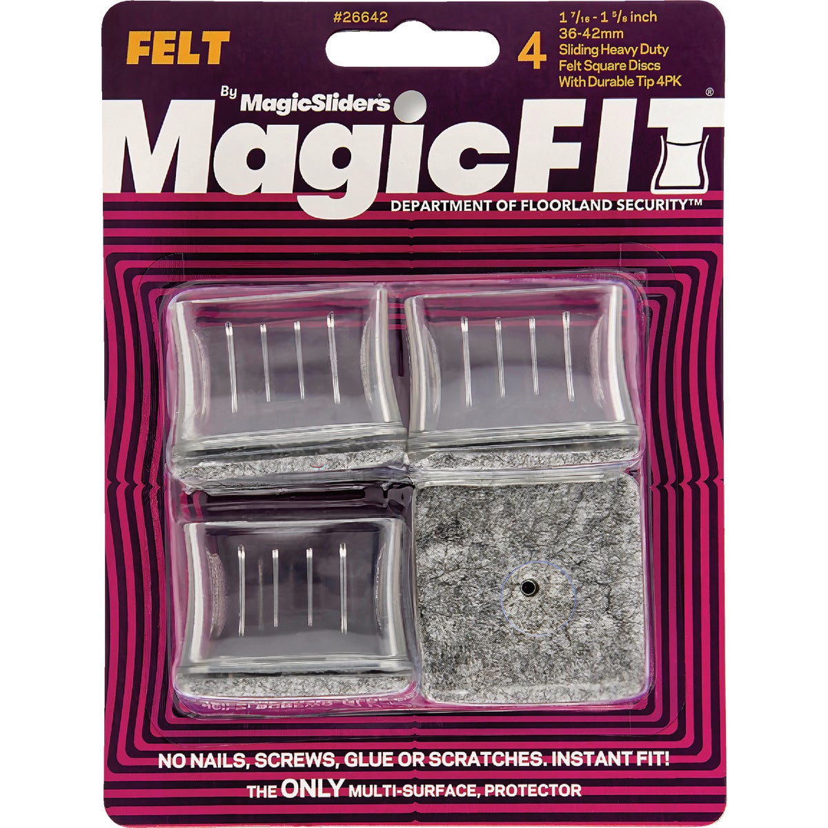Magic Sliders Magic Fit - 1-7/16 In. - 1-5/8 In. Square Felt Furniture Leg Cup (4-Pack) Image 2