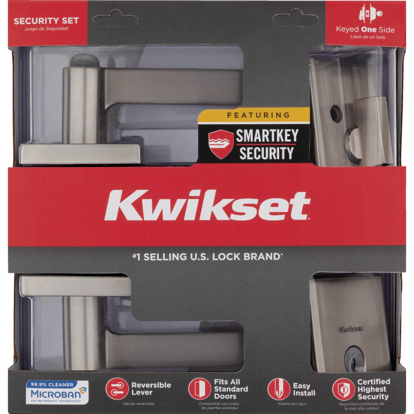 Kwikset Halifax Satin Nickel Deadbolt and Door Lever Combo With SmartKey Image 3