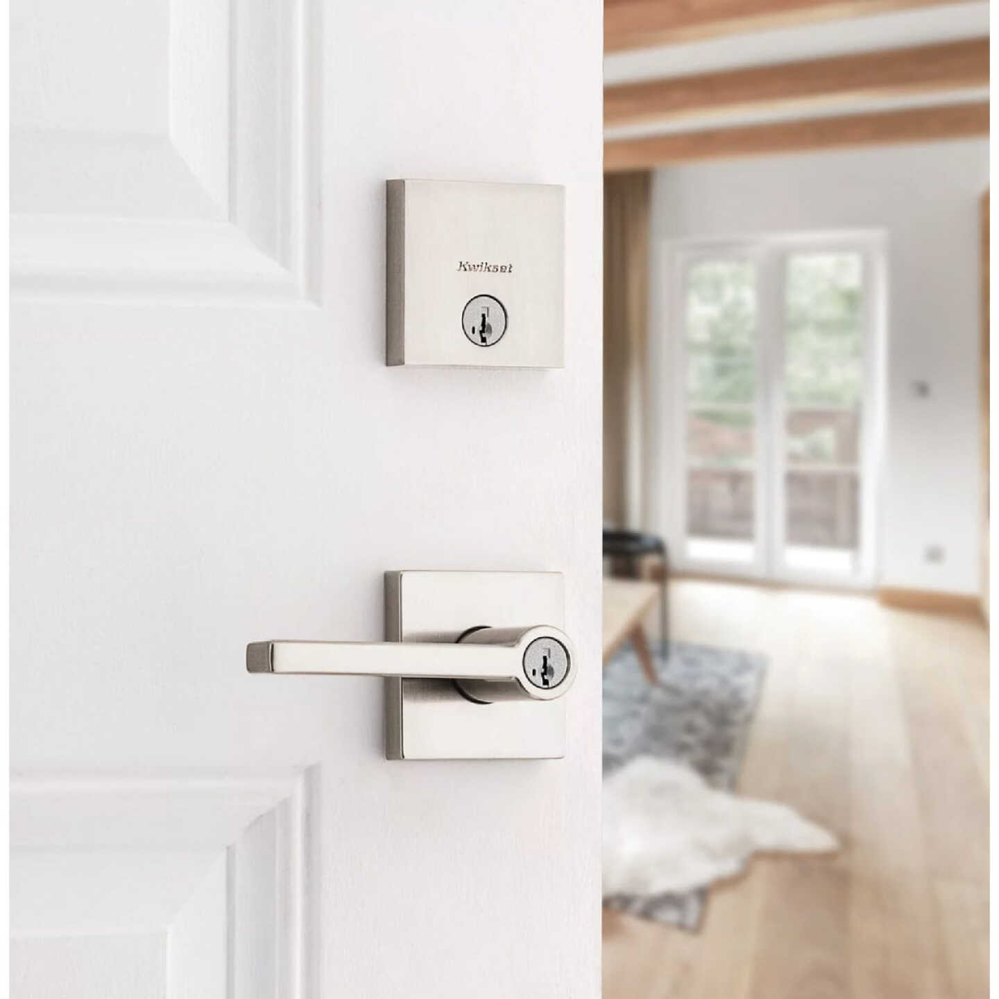 Kwikset Halifax Satin Nickel Deadbolt and Door Lever Combo With SmartKey Image 2