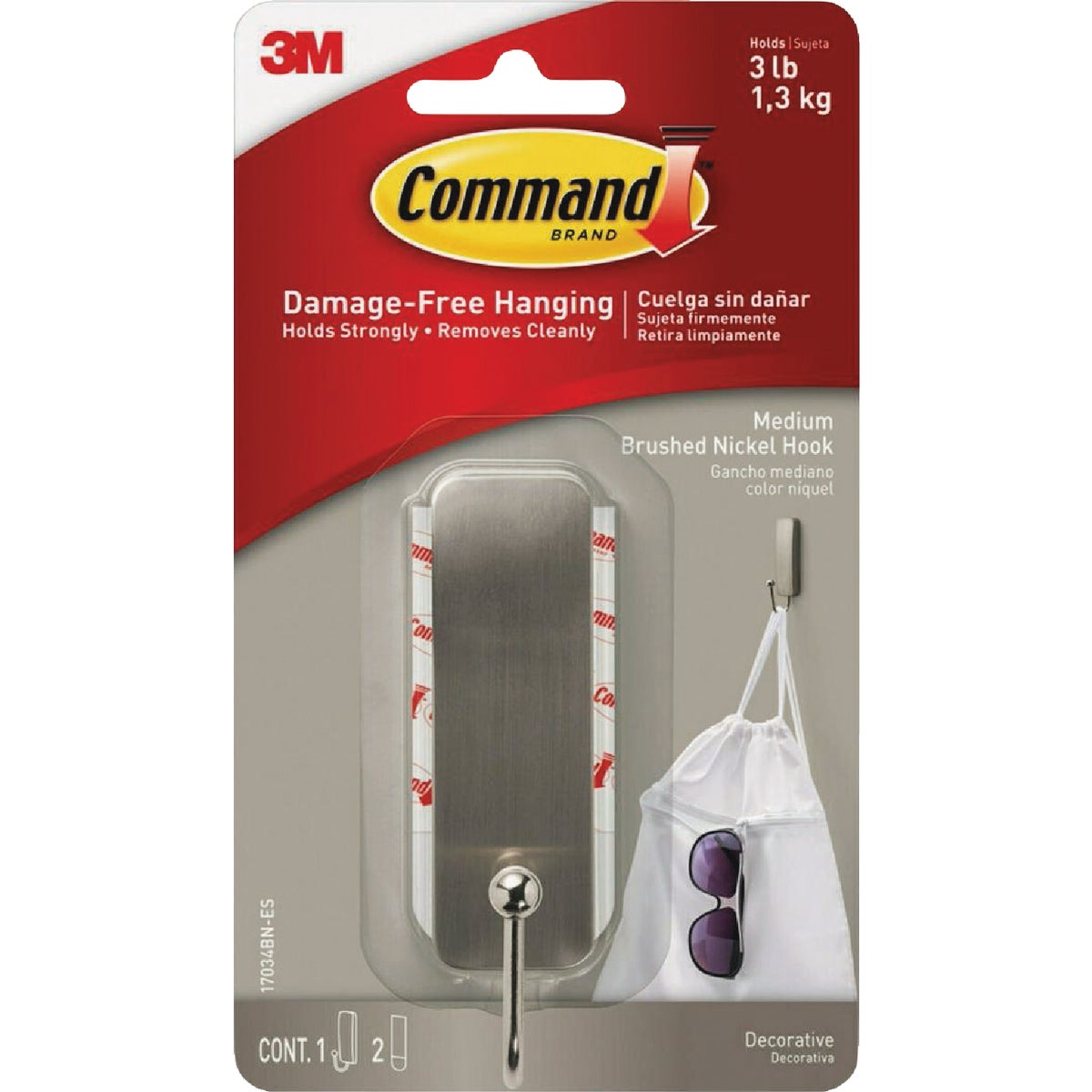 Command Medium Brushed Nickel Hook, 1 Hook, 2 Strips Image 8