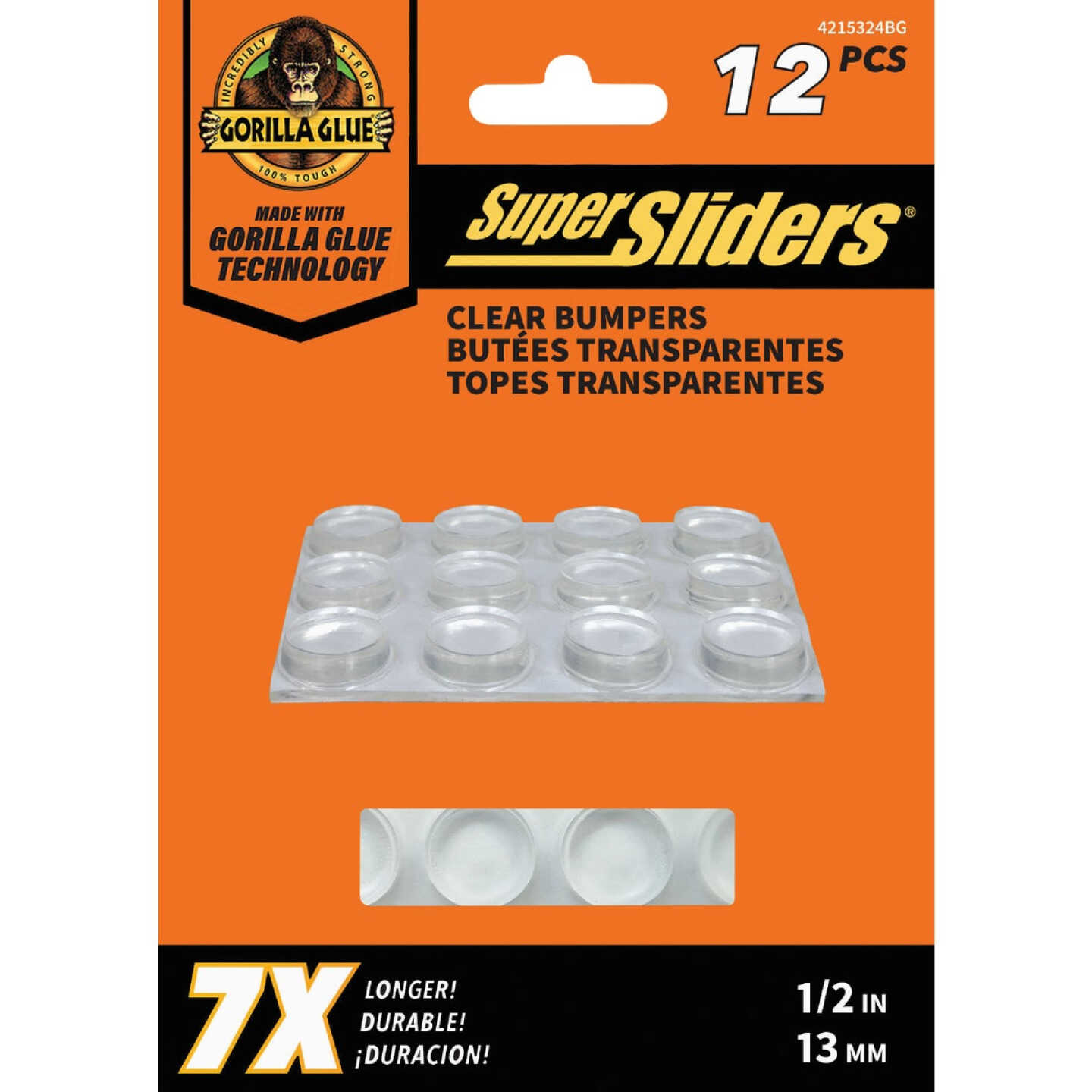 Super Sliders Gorilla Glue 1/2 In. Round Clear Furniture Wall Bumpers (12-Pack) Image 1