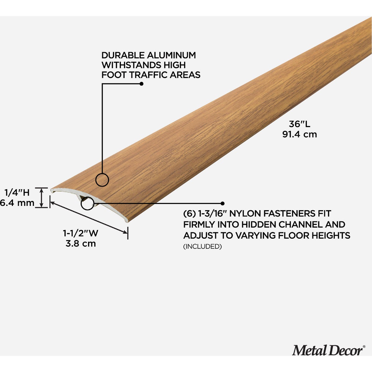 M-D Building Products Metal Decor 1-1/2 In. x 36 In. Oak Aluminum Multi Floor Transition Image 2