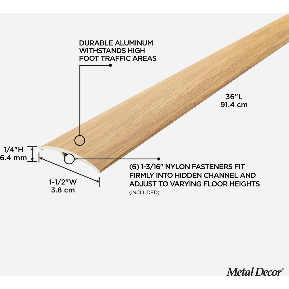 M-D Building Products Metal Decor 1-1/2 In. x 36 In. Beech Aluminum Multi Floor Transition Image 2