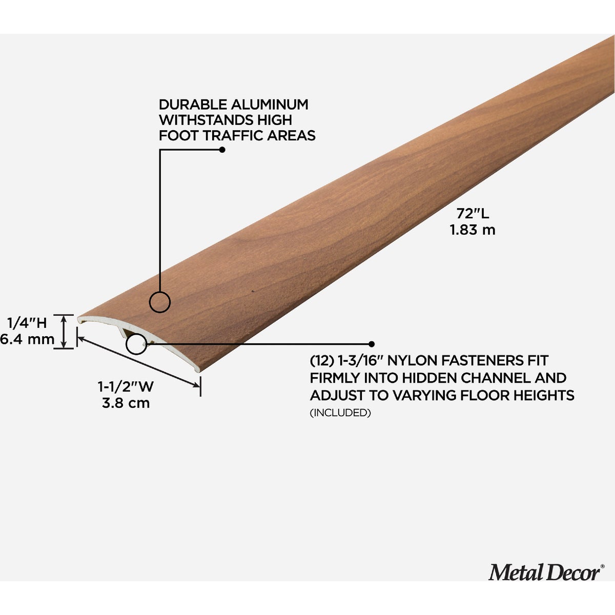 M-D Building Products Metal Decor 1-1/2 In. W. x 72 In. L. Cherry Aluminum Multi Floor Transition Image 2
