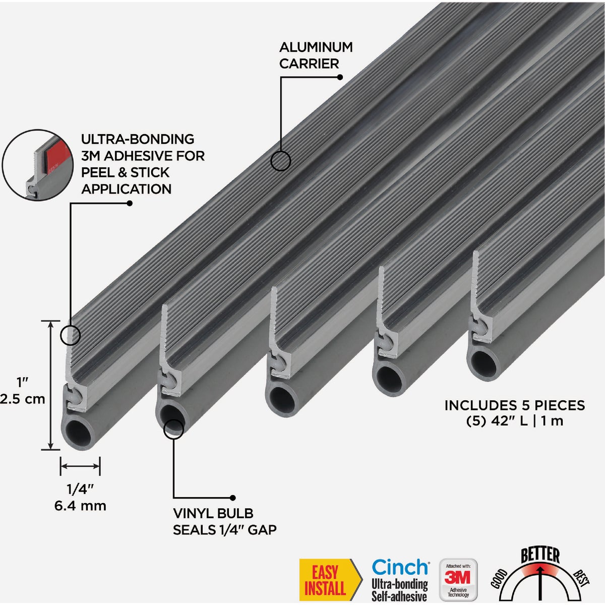 M-D Building Products 42 In. Aluminum and Vinyl CINCH Self-Adhesive Top and Sides Door Seal Kit, Silver Image 2