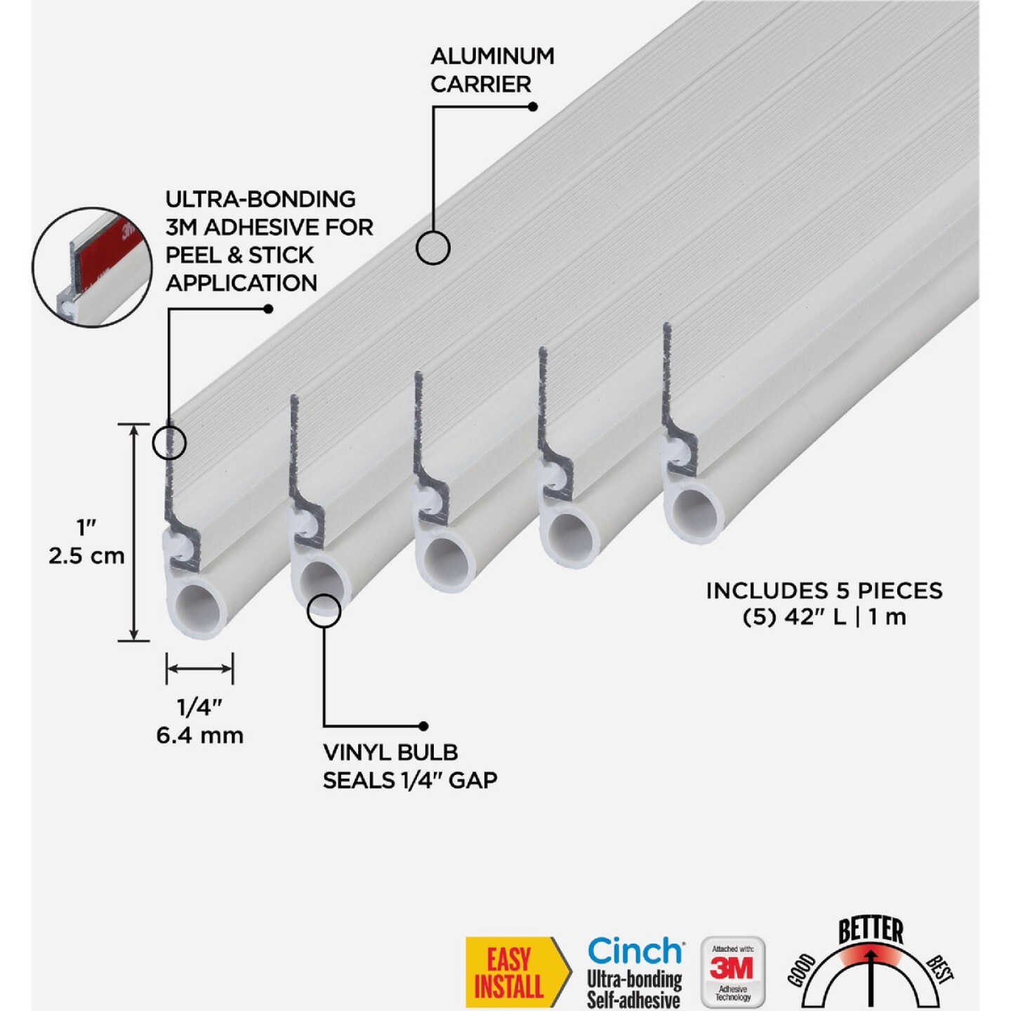 M-D Building Products 42 In. Aluminum and Vinyl CINCH Self-Adhesive Top and Sides Door Seal Kit, White Image 2