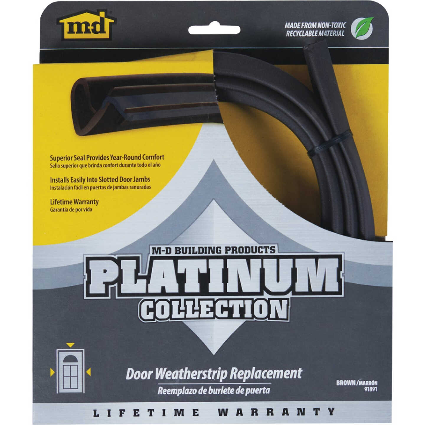 M-D Building Products 84 In. Premium Rubber PLATINUM Top and Sides Door Seal for Doors with Kerf/Channel, Brown Image 1