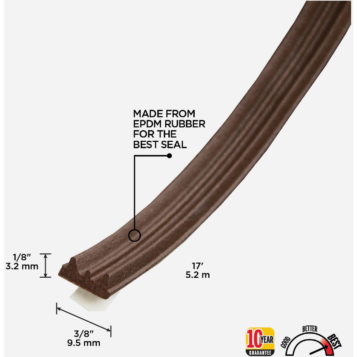 M-D Building Products 1/8 In. x 3/8 In. x 17 Ft. Brown Premium Rubber Window Seal for Ex-Small Gaps Image 2