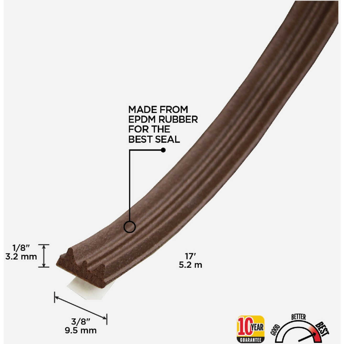 M-D Building Products 1/8 In. x 3/8 In. x 17 Ft. Brown Premium Rubber Window Seal for Ex-Small Gaps Image 2