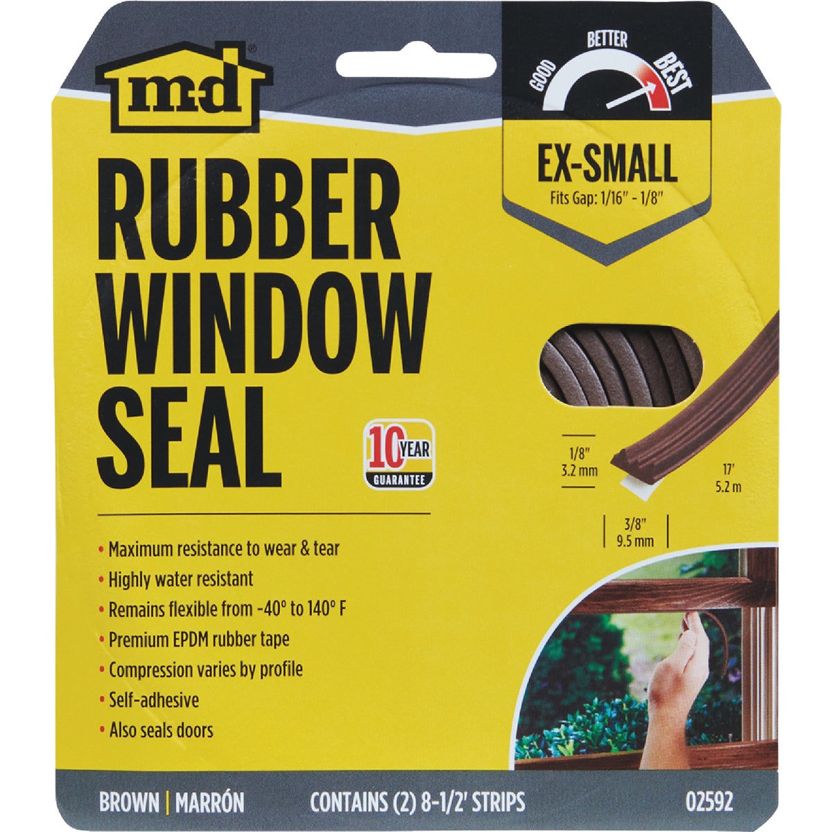 M-D Building Products 1/8 In. x 3/8 In. x 17 Ft. Brown Premium Rubber Window Seal for Ex-Small Gaps Image 4