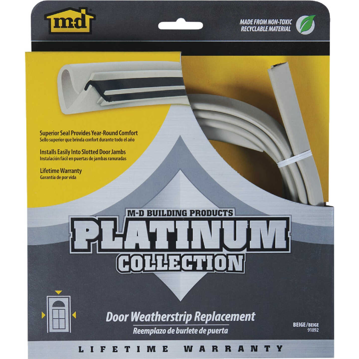 M-D Building Products 84 In. Premium Rubber PLATINUM Top and Sides Door Seal for Doors with Kerf/Channel, Beige Image 1