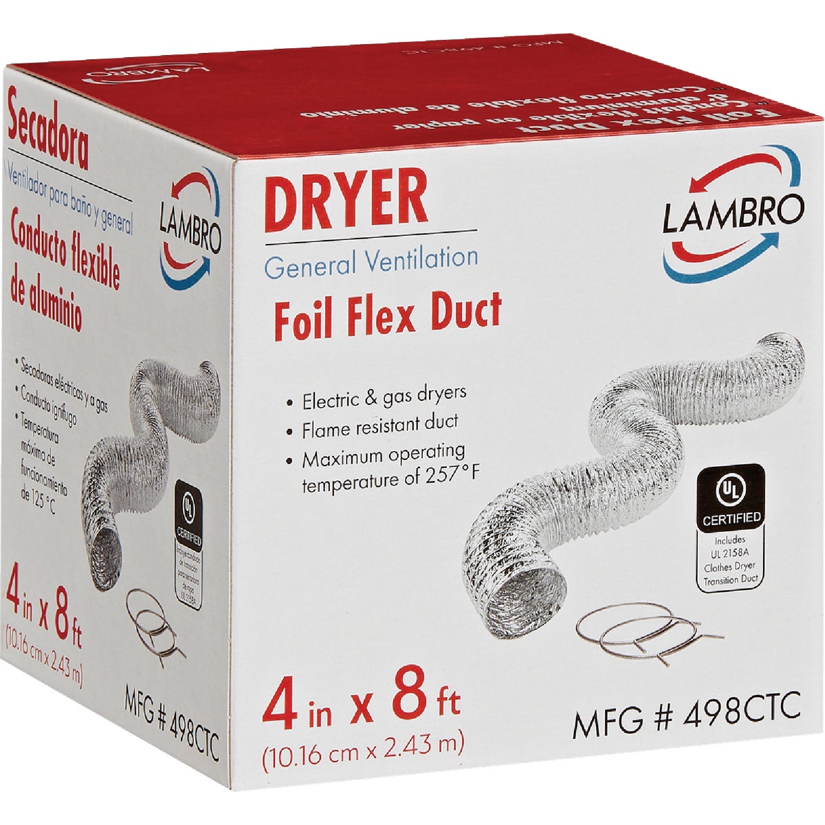 Lambro 4 In. x 8 Ft. Clothes Dryer Transition Foil Flex Duct Kit Image 2