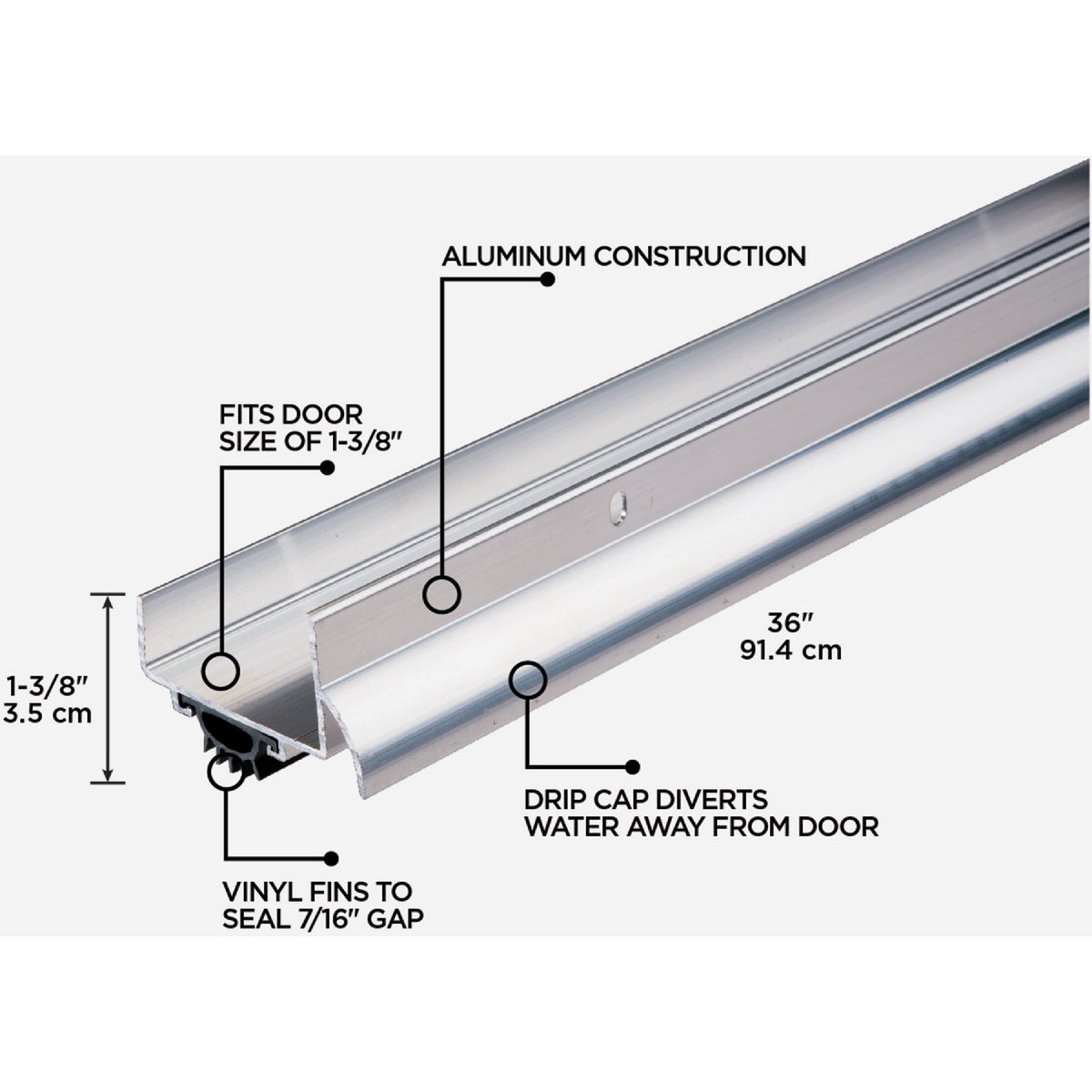 M-D Building Products 2.25 In. W. x 1.375 In. H. x 36 In. L. Aluminum Silver Door Bottom Image 2