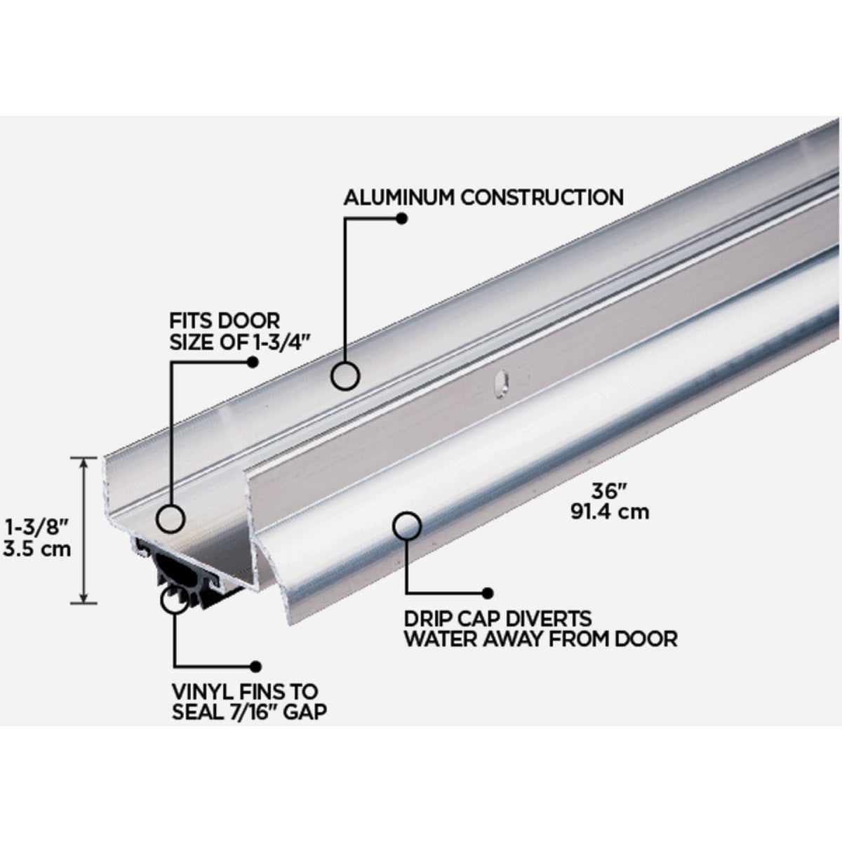 M-D Building Products 2.25 In. W. x 1.375 In. H. x 36 In. L. Aluminum Silver Door Bottom Image 2