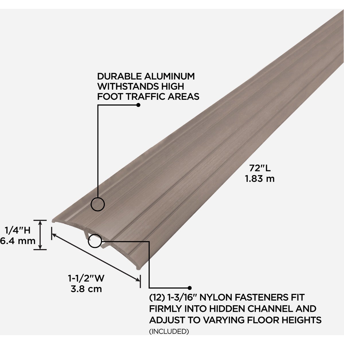 M-D Building Products 1-1/2 In. x 72 In. Pewter Aluminum Multi Floor Transition Image 2