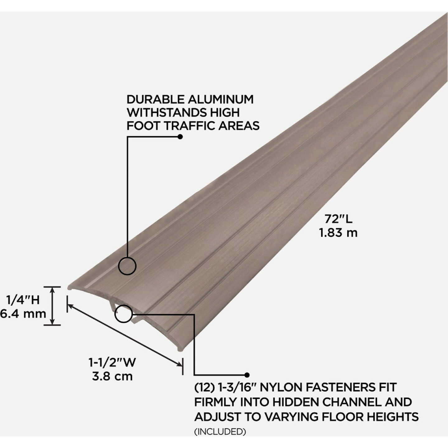 M-D Building Products 1-1/2 In. x 72 In. Pewter Aluminum Multi Floor Transition Image 2