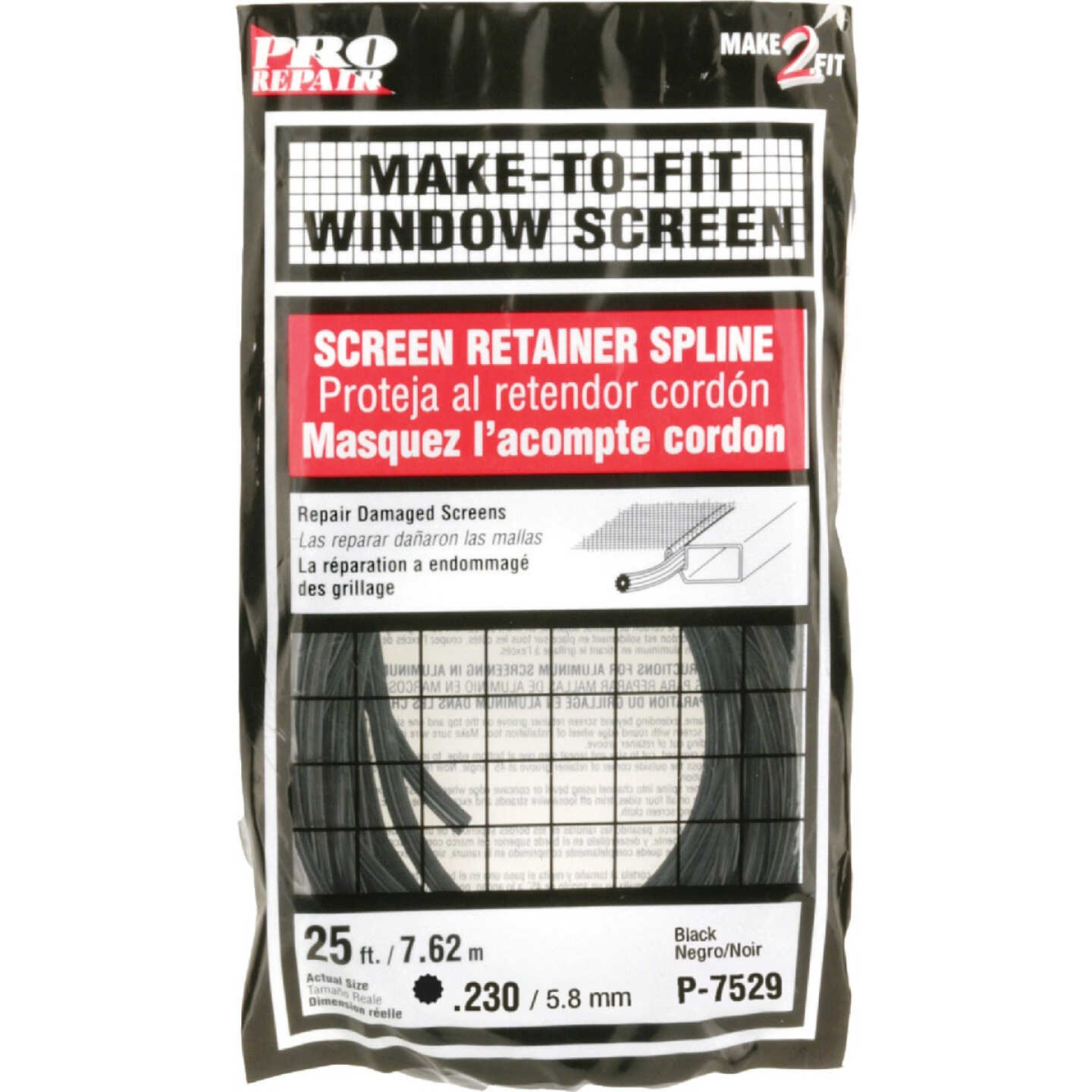 Prime-Line 0.230 In. Dia. x 25 Ft. L. Black Vinyl Screen Retainer Spline Image 1