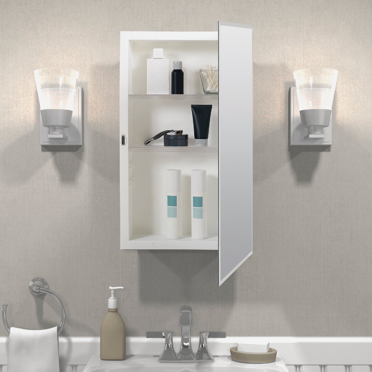 Zenith Frameless Beveled 16 In. W x 26 In. H x 4-1/2 In. D Single Mirror Surface/Recess Mount Medicine Cabinet Image 3