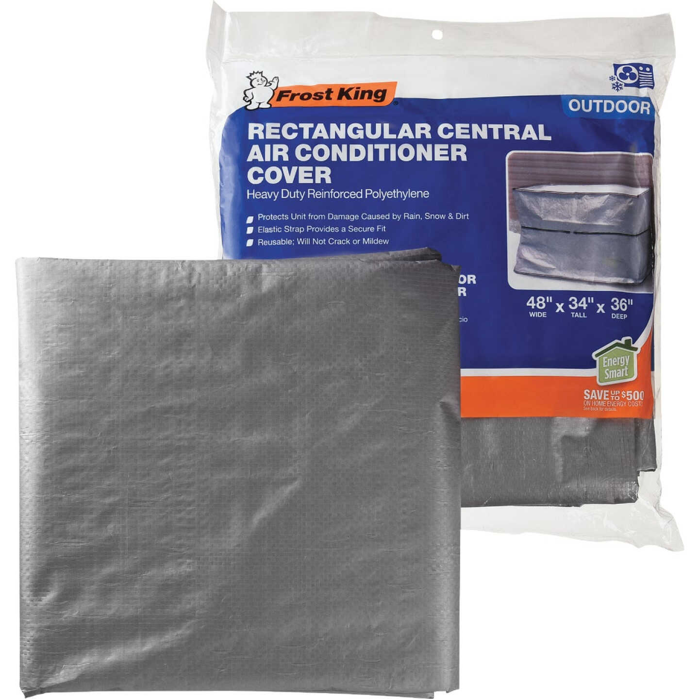 Frost King 48 In. x 34 In. x 36 In. Grey Polyethylene 9 mil Rectangular Central Air Conditioner Cover Image 1
