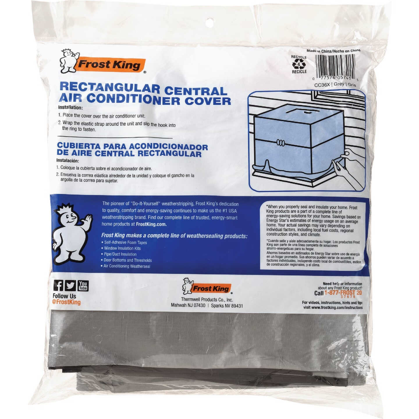 Frost King 48 In. x 34 In. x 36 In. Grey Polyethylene 9 mil Rectangular Central Air Conditioner Cover Image 4