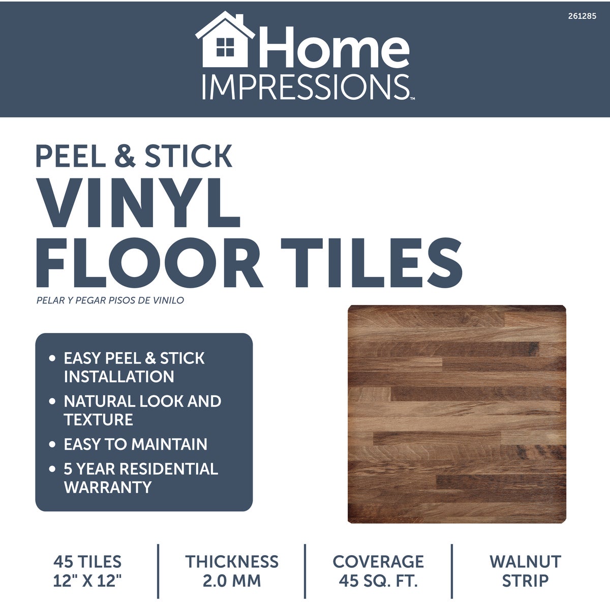 Home Impressions Walnut Strip 12 In. x 12 In. Vinyl Floor Tile (45 Sq. Ft./Box) Image 2