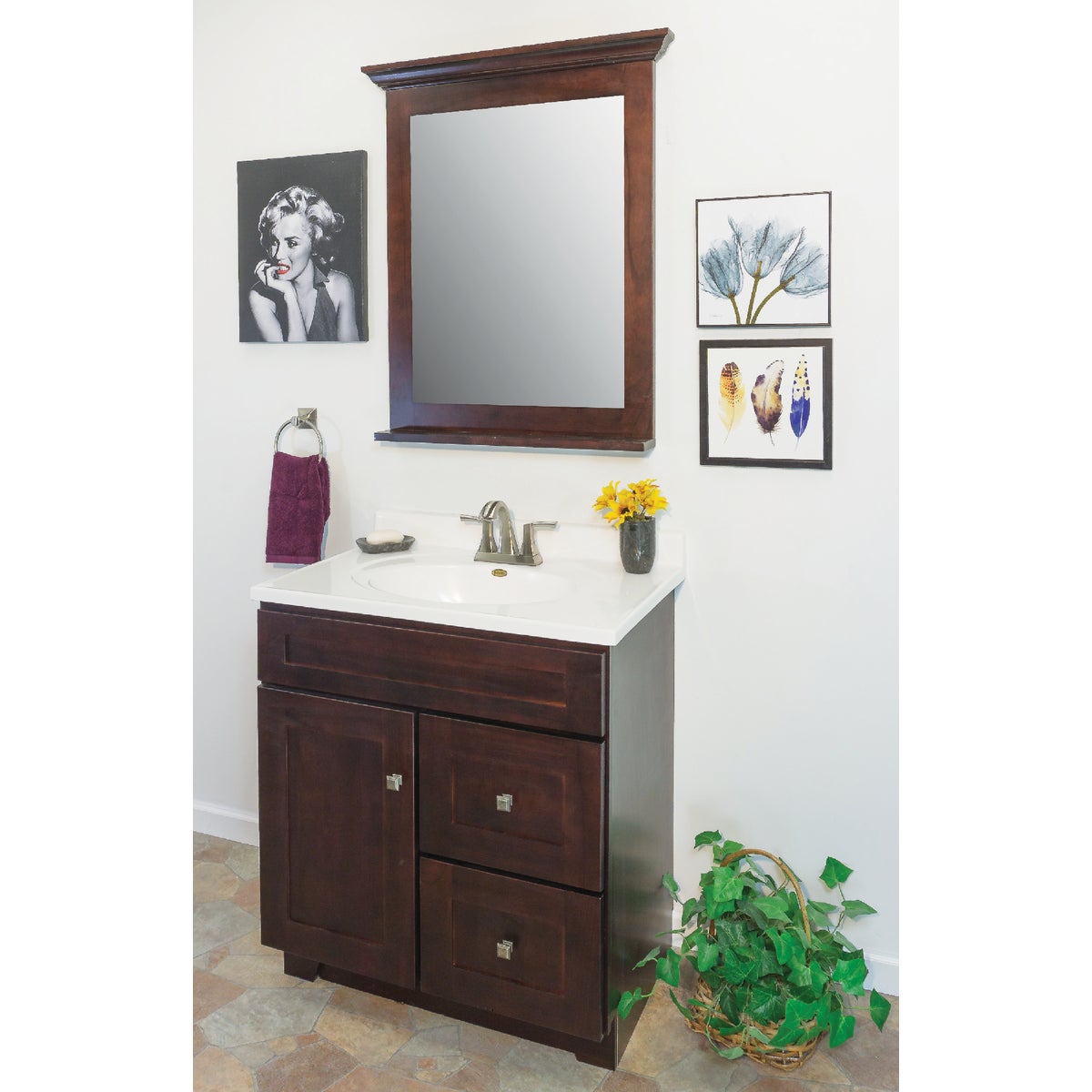 CraftMark CherryVale Shaker Cherry 30 In. W x 34 In. H x 21 In. D Vanity Base without Top, 1 Door/2 Drawer Image 2