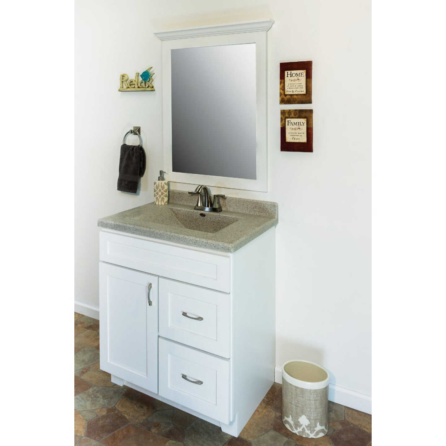 CraftMark Shaker Retreat White 30 In. W x 34 In. H x 21 In. D Vanity Base without Top, 1 Door/2 Drawer Image 4