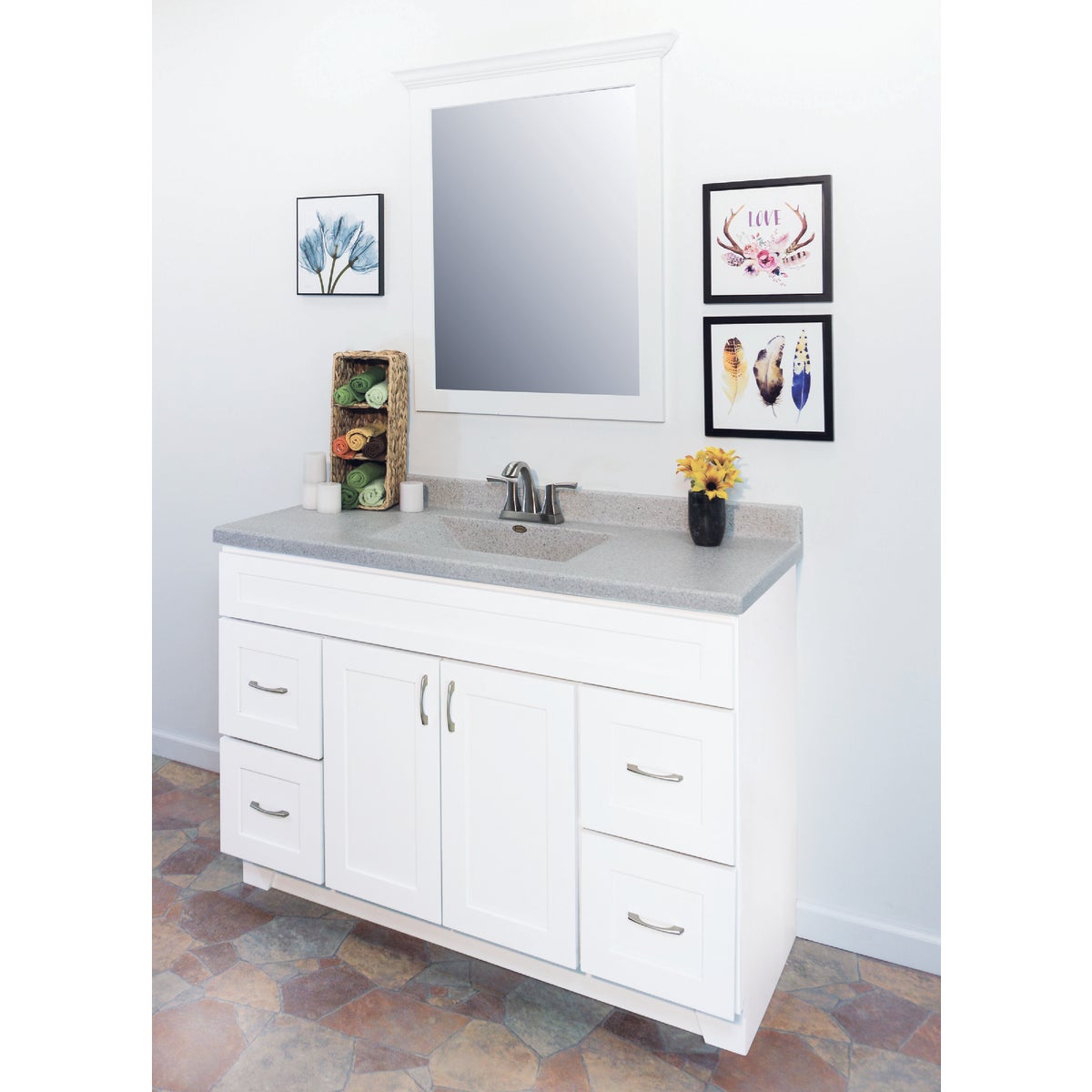 CraftMark Shaker Retreat White 48 In. W x 34 In. H x 21 In. D Vanity Base without Top, 2 Door/4 Drawer Image 3
