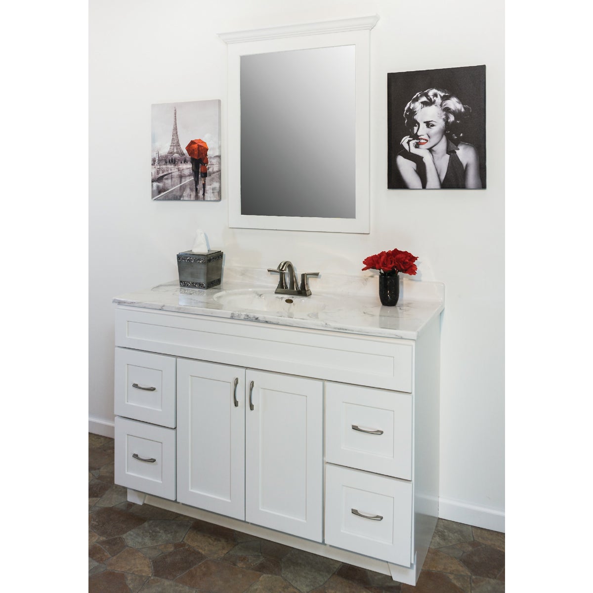 CraftMark Shaker Retreat White 48 In. W x 34 In. H x 21 In. D Vanity Base without Top, 2 Door/4 Drawer Image 5