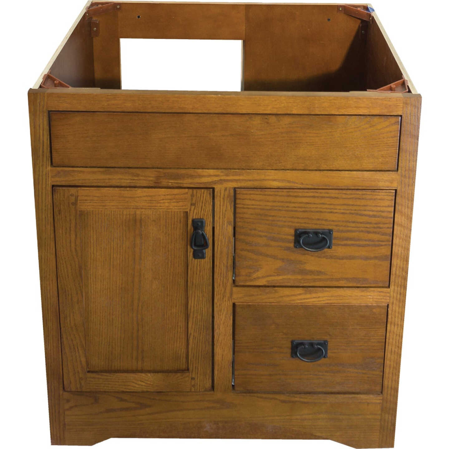 CraftMark Craftsmen Estate Oak 30 In. W x 34 In. H x 21 In. D Vanity Base without Top, 1 Door/2 Drawer Image 1