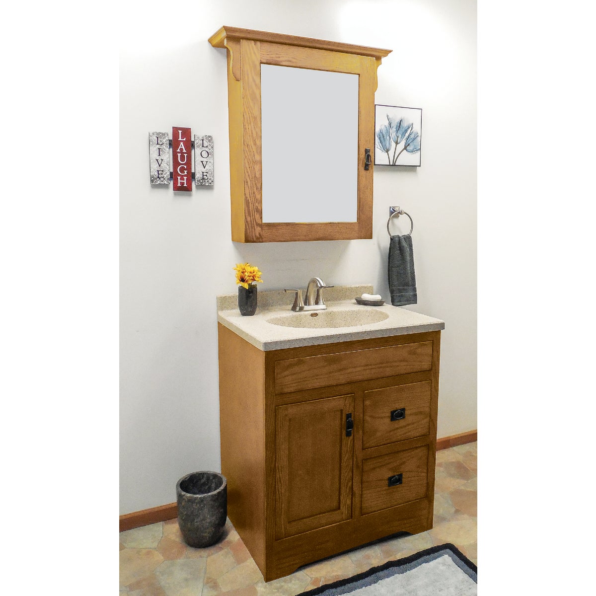 CraftMark Craftsmen Estate Oak 30 In. W x 34 In. H x 21 In. D Vanity Base without Top, 1 Door/2 Drawer Image 2