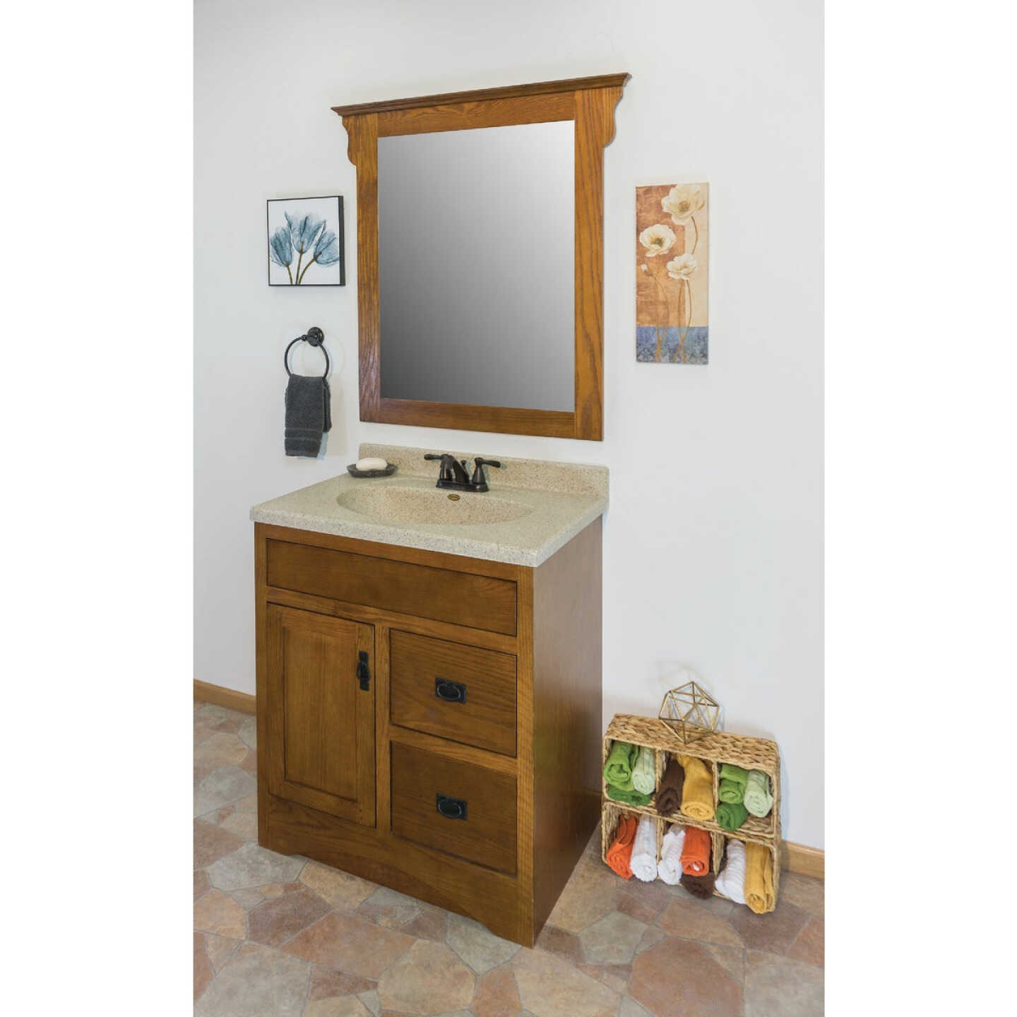 CraftMark Craftsmen Estate Oak 30 In. W x 34 In. H x 21 In. D Vanity Base without Top, 1 Door/2 Drawer Image 4