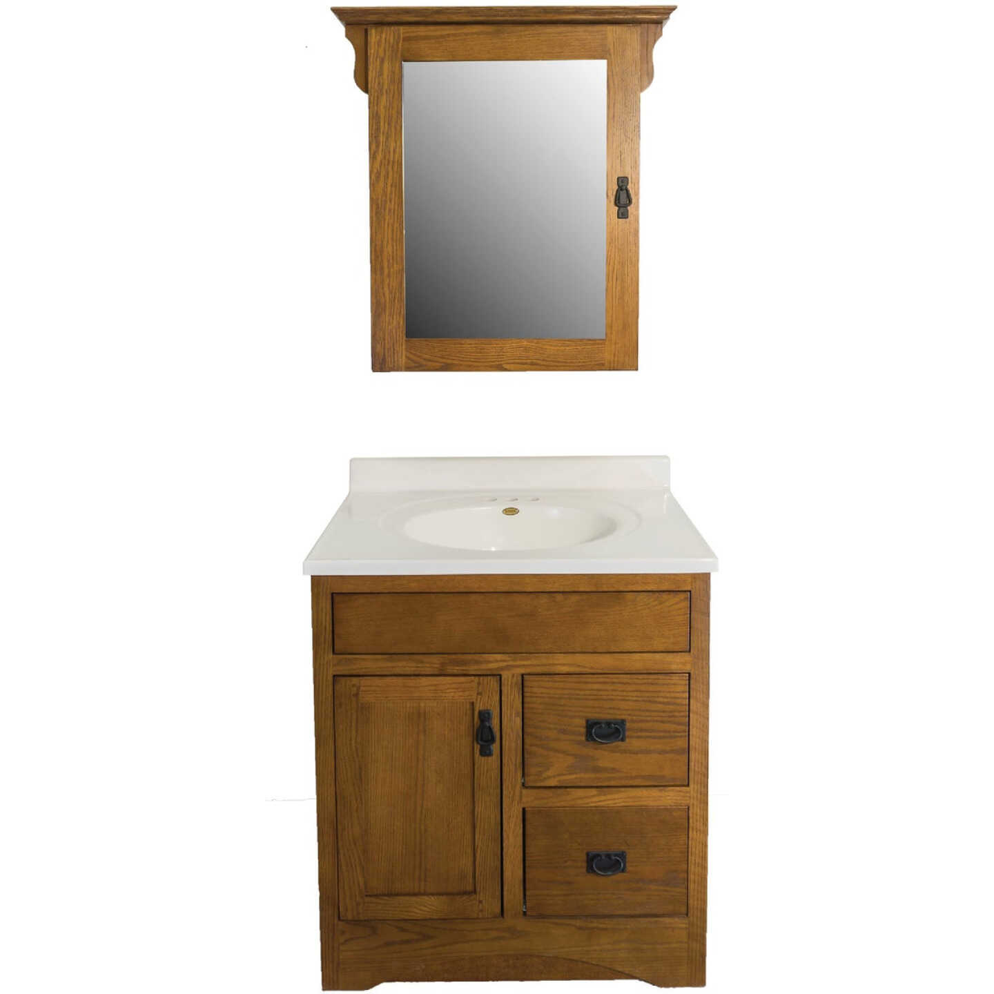 CraftMark Craftsmen Estate Oak 30 In. W x 34 In. H x 21 In. D Vanity Base without Top, 1 Door/2 Drawer Image 6