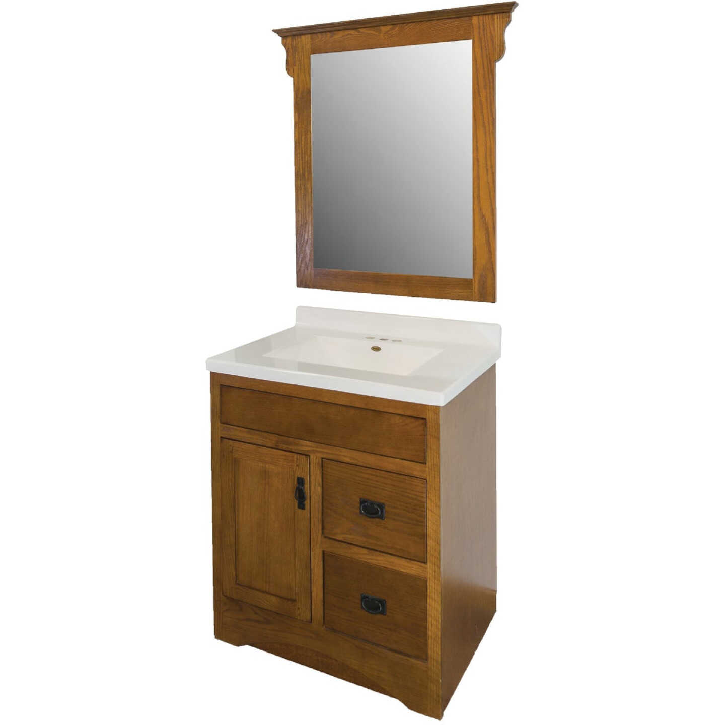 CraftMark Craftsmen Estate Oak 30 In. W x 34 In. H x 21 In. D Vanity Base without Top, 1 Door/2 Drawer Image 5