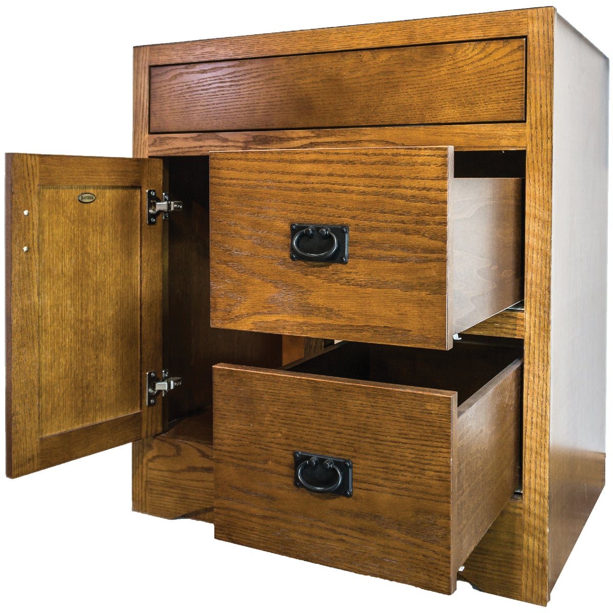 CraftMark Craftsmen Estate Oak 30 In. W x 34 In. H x 21 In. D Vanity Base without Top, 1 Door/2 Drawer Image 9