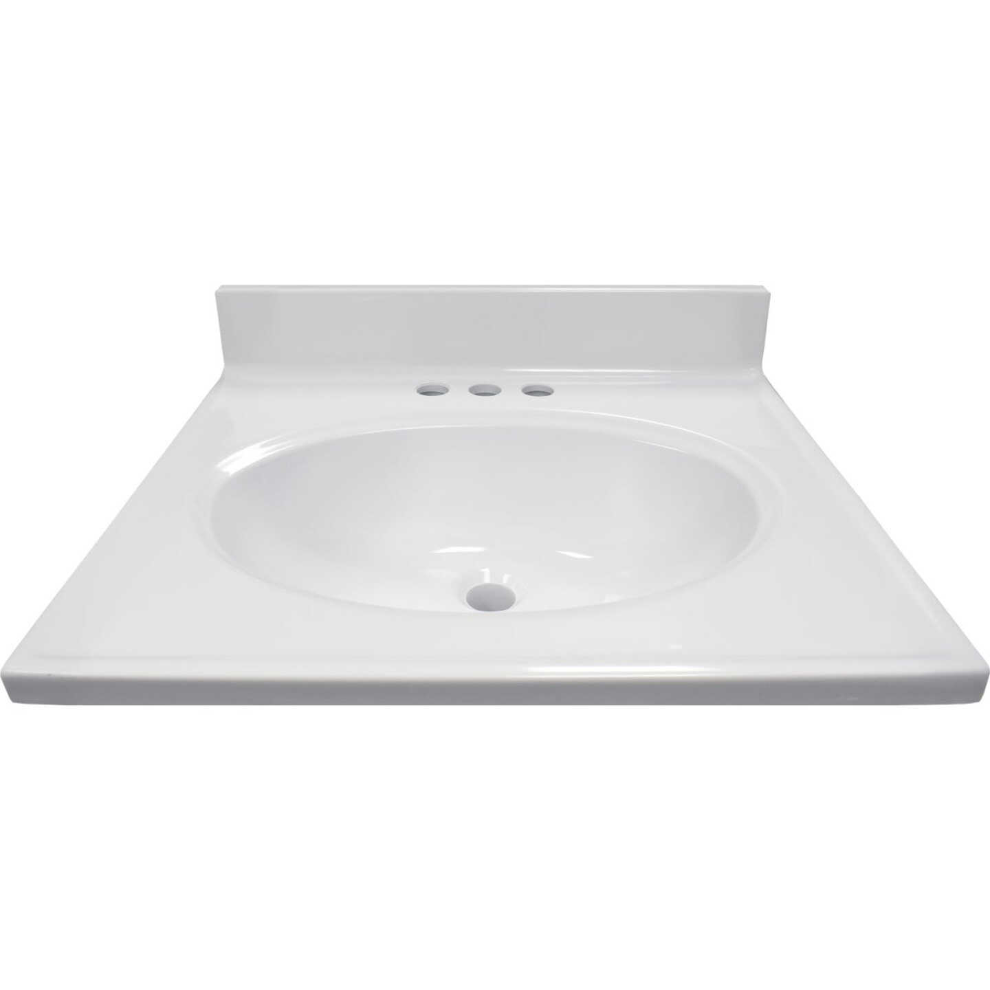 Modular Vanity Tops 19 In. W x 17 In. D Solid White Cultured Marble Non-Drip Edge Vanity Top with Oval Bowl Image 3